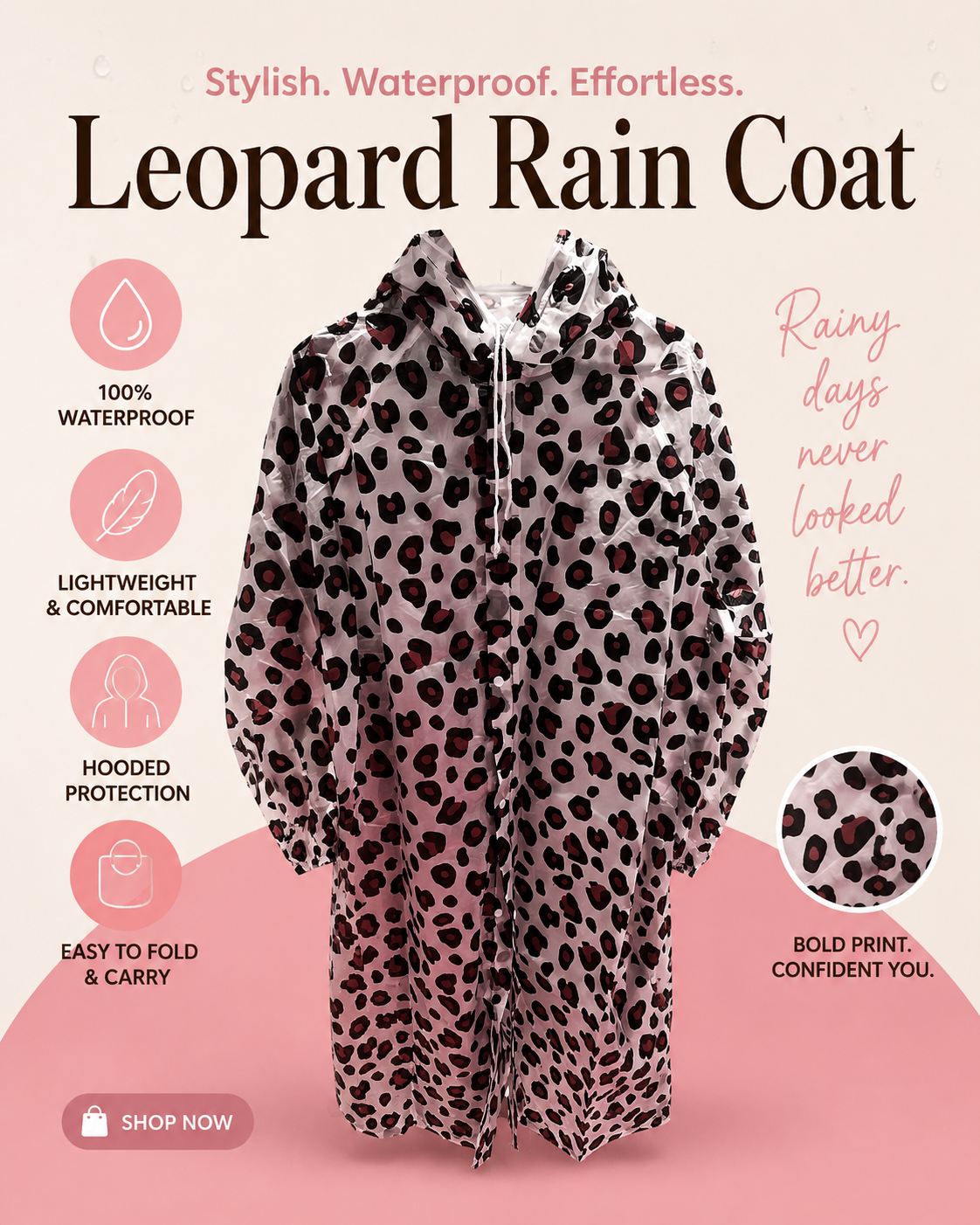 Leopard Print Waterproof Rain Coat